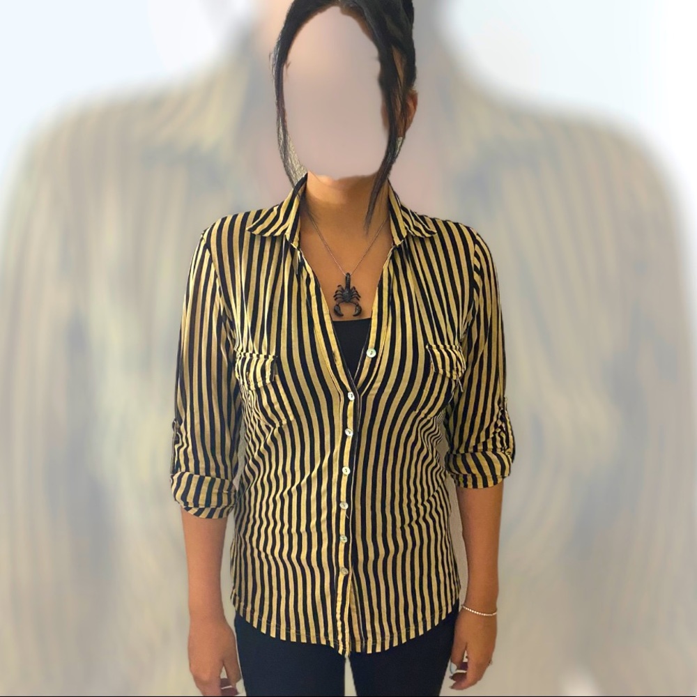 S Line black label stripe print button down blouse